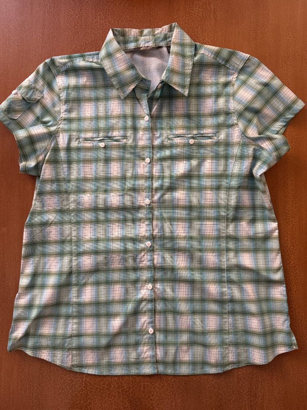 Eddie Bauer Green & White Plaid Short Sleeve Shirt - Size XL